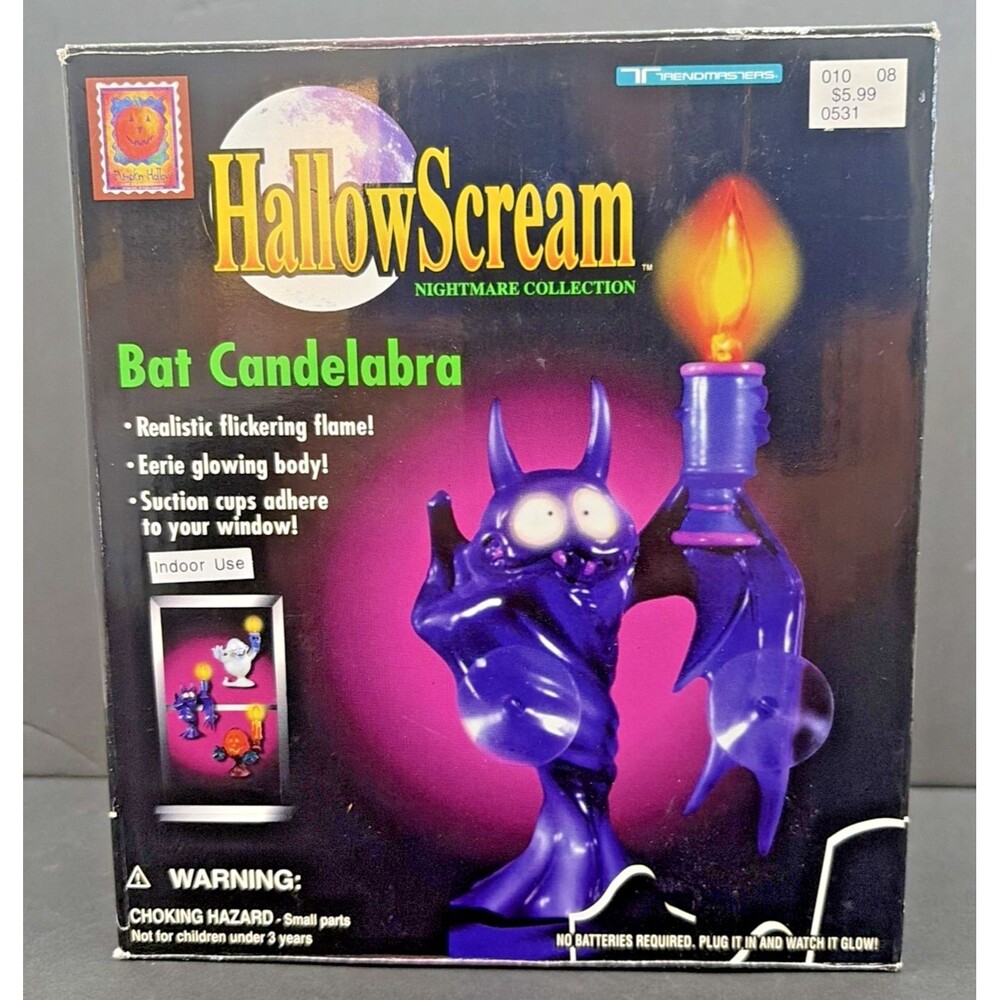 Vintage 1997 Trendmasters HallowScream Haunted Bat Candelabra Window Light w/box